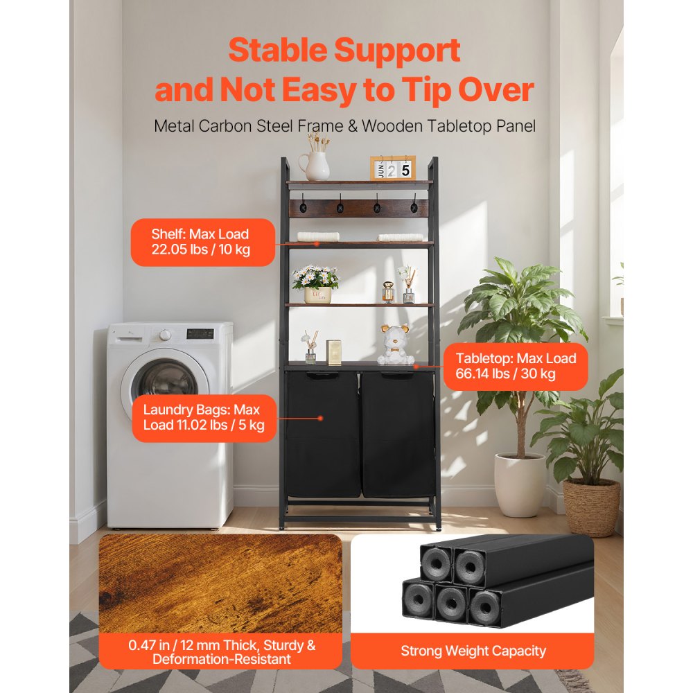 VEVOR Wasmand Wassorteerder met 4 lagen (600D Oxford-stof), wasverzamelaar met ladderplanken, wasscheider Wassorteersysteem voor vuile was Wasruimte Zwart