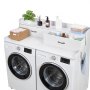 VEVOR Werkblad voor wasmachine en droger (137 x 69,9 cm) met plank, 2 lades en haken, voor linnenkast, voorraadkast, aanrecht, draagvermogen 113 kg, wit, met opbergruimte voor wasmiddel