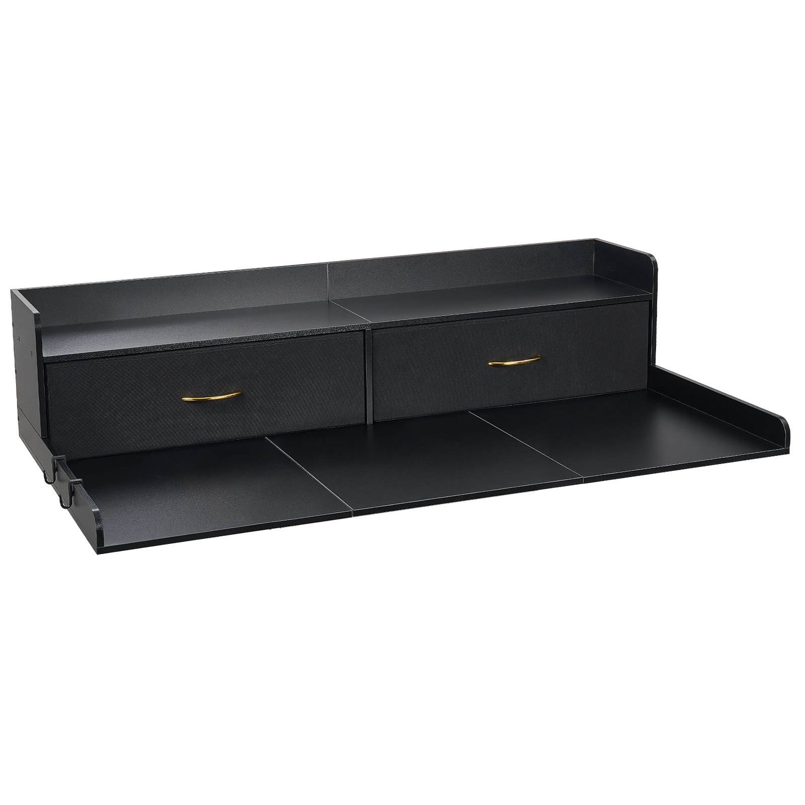 VEVOR Werkblad voor wasmachine en droger (137 x 69,9 cm) met plank, 2 lades en haken, voor linnenkast, voorraadkast, aanrecht, draagvermogen 113 kg, zwart, met opbergruimte voor wasmiddel