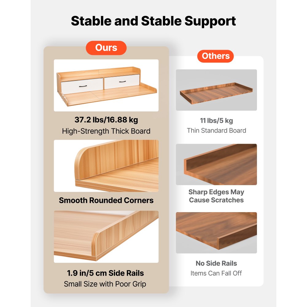 VEVOR Werkblad voor wasmachine en droger (137 x 69,9 cm) met plank, 2 lades en haken, geschikt voor linnenkast, voorraadkast, keukenblad, draagvermogen 113 kg, natuurlijke houttint