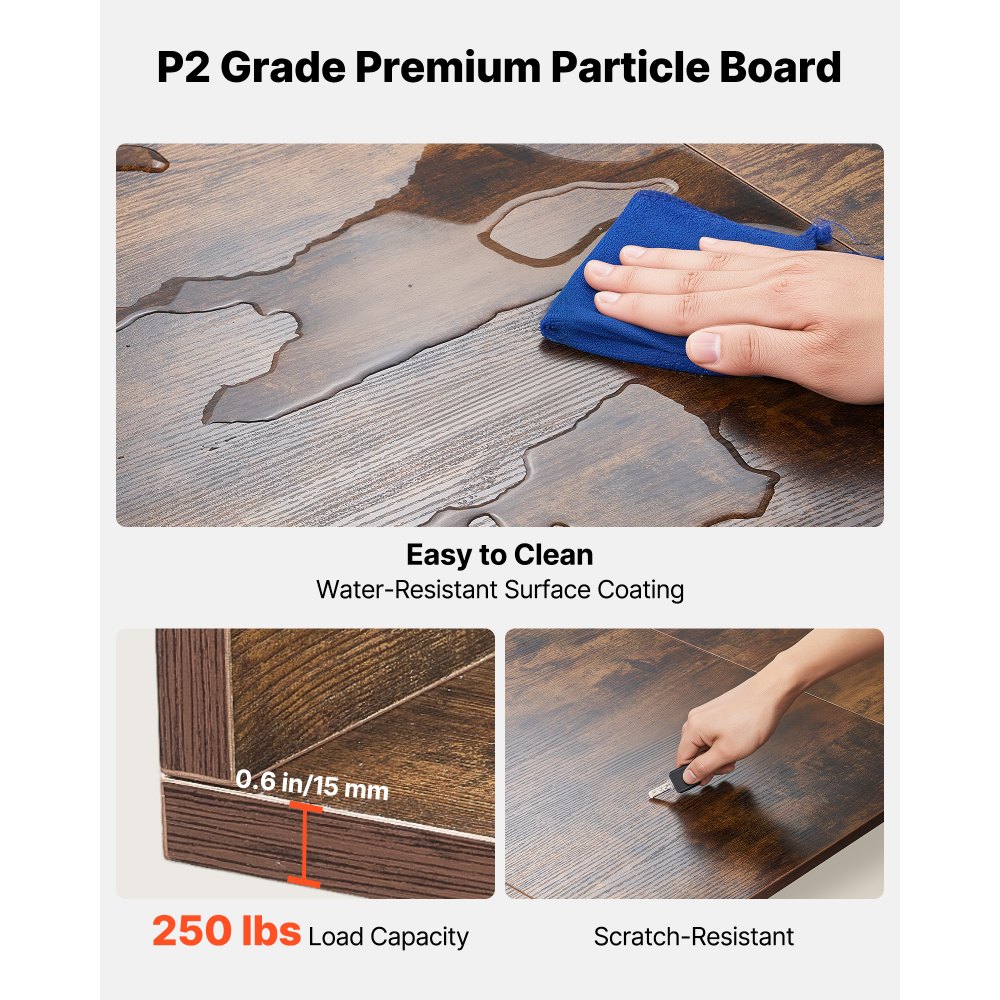 VEVOR Werkblad voor wasmachine en droger (137 x 69,9 cm) met opstaande rand en haken, voor organisatie en opbergruimte in linnenkast, voorraadkast of keukenblad, draagvermogen 113 kg, bruin