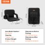 VEVOR stadium seat with folding dimensions and weight details on a gray background.