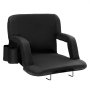 black VEVOR stadium seat with cushioned backrest, armrests, and side pocket accessory.