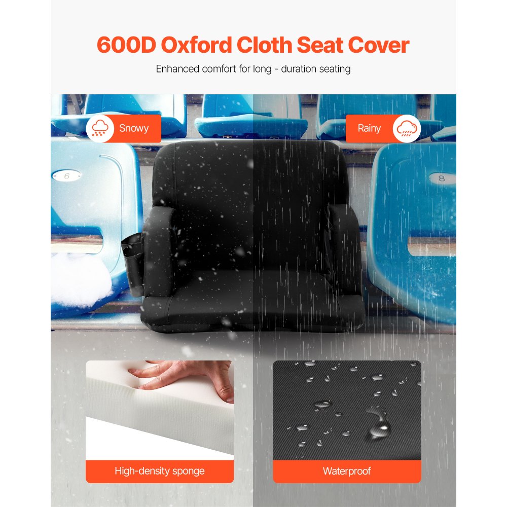 VEVOR Stadium Seat with Back Support, Wide Bleacher Seat Backs, Folding Padded Cushion Stadium Chair, Portable Reclining Chairs with Hook Pocket Cupholder, Ideal for Sport Event Beach Concert (2 Set)