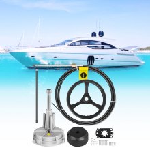 VEVOR Hydraulic Outboard Steering Kit with 11ft Cable SS13712 and 13.6" Steering Wheel, Hydraulic Boat Steering System, Quick Release, Boat Accessories for Travel