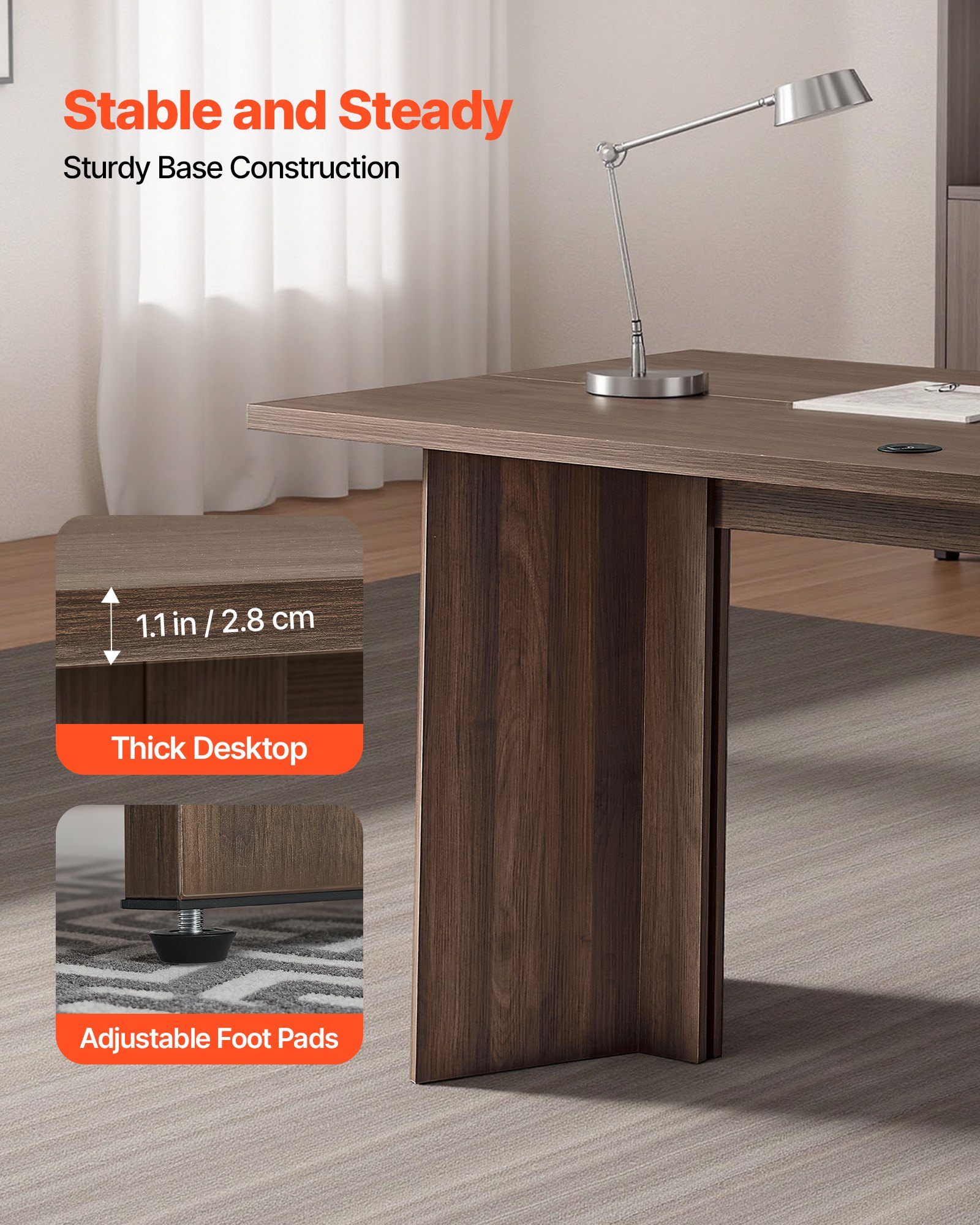 VEVOR directiebureau (160 cm lang), modern bureau met kabeldoorvoeropening, honingraat- en spaanplaatconstructie, draagvermogen van 113,4 kg, computerbureau voor werk, studie en schrijven, bruin en zwart