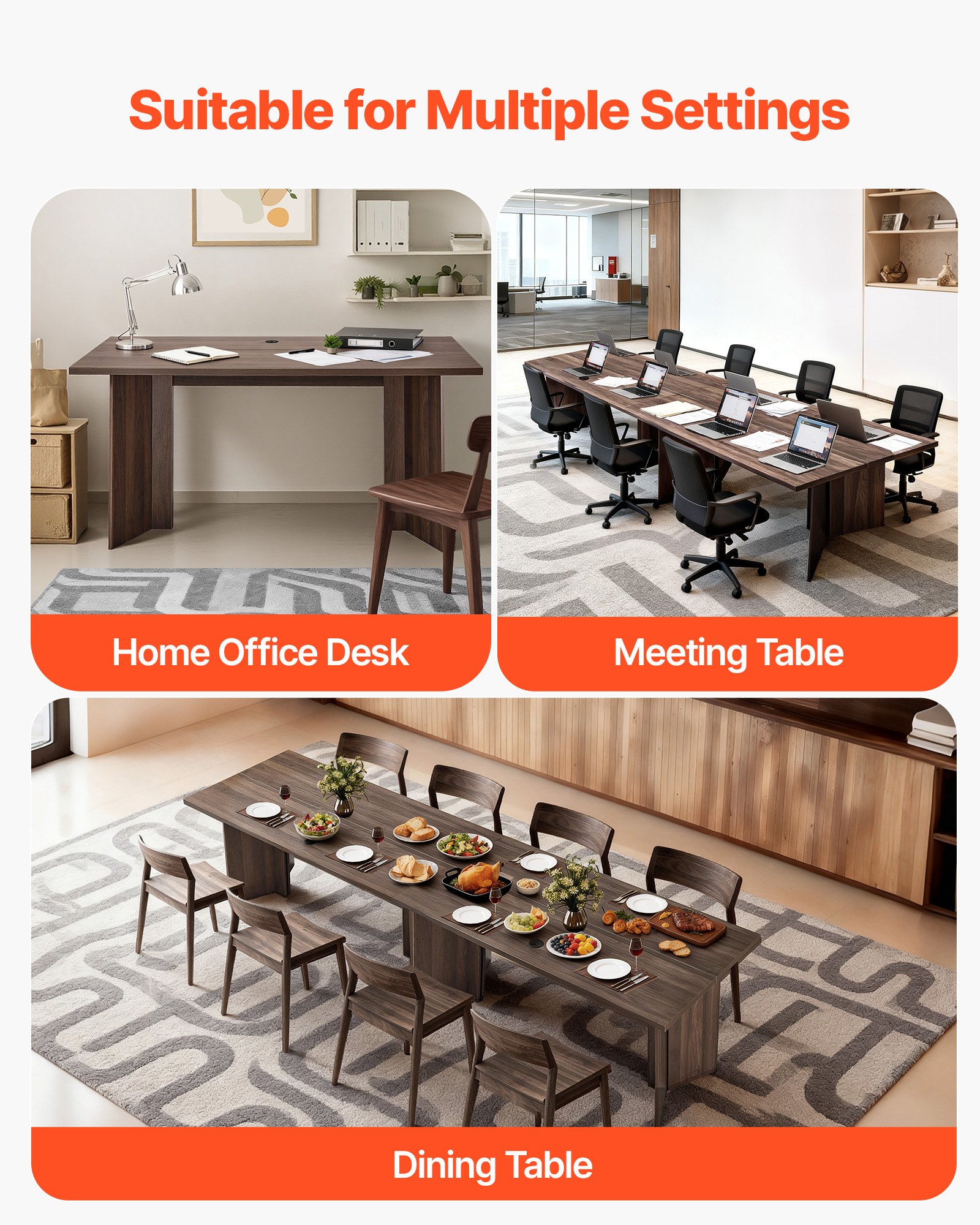 VEVOR directiebureau (160 cm lang), modern bureau met kabeldoorvoeropening, honingraat- en spaanplaatconstructie, draagvermogen van 113,4 kg, computerbureau voor werk, studie en schrijven, bruin en zwart