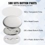 VEVOR 500 Sets 1.25 inch 32mm Pin Back Button Parts for Button Maker Machine, DIY Round Button Badge Parts, Set Includes Metal Top, Plastic/Metal Button, Clear Film, and Blank Paper For Gifts Presents
