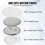 VEVOR 500 Sets 2.25 inch 58mm Pin Back Button Parts for Button Maker Machine, DIY Round Button Badge Parts, Set Includes Metal Top, Plastic/Metal Button, Clear Film, and Blank Paper For Gifts Presents