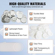VEVOR 200 Sets 3 inch 75mm Pin Back Button Parts for Button Maker Machine, DIY Round Button Badge Parts, Set Includes Metal Top, Plastic/Metal Button, Clear Film, and Blank Paper For Gifts Presents