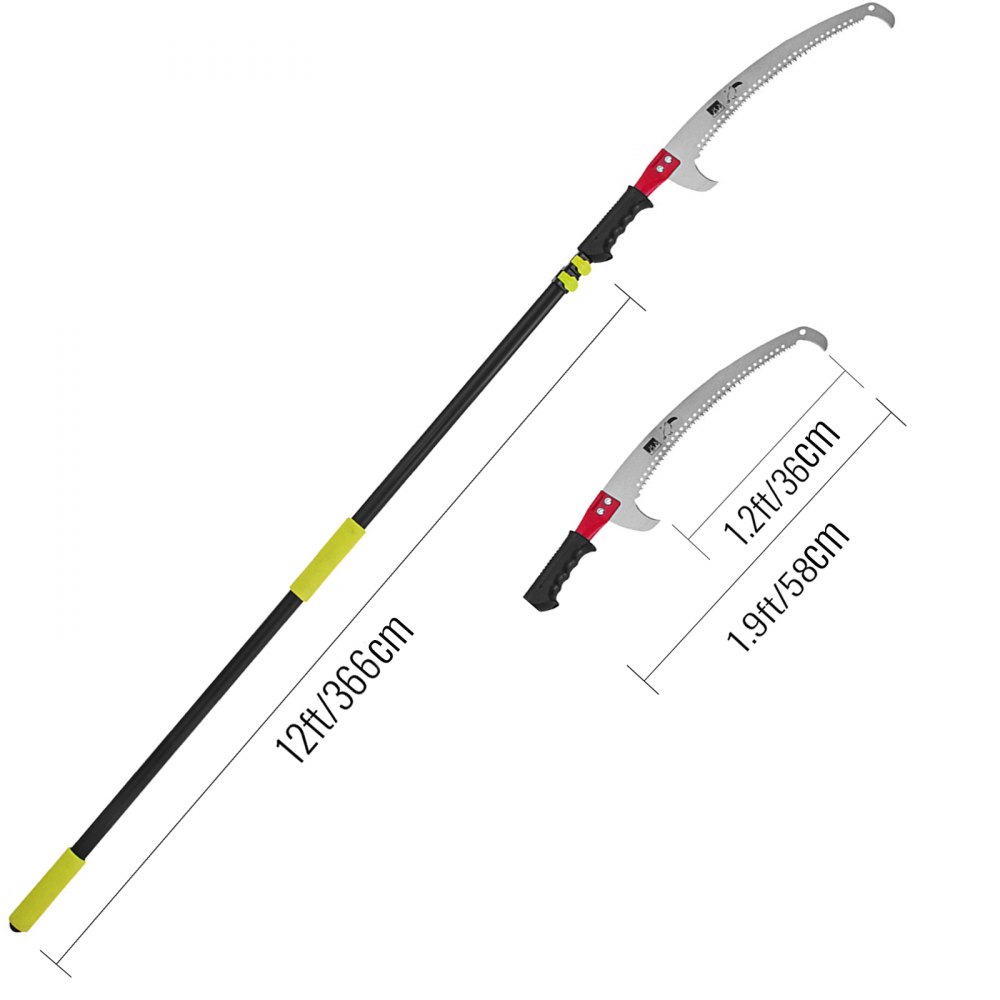 VEVOR Telescopic Pole Saw Tree Pruner 4-12 Foot Extendable Telescopic Landscaping Pole Saw with 2-Foot Saw Blade for Pruning and Trimming Branches and Leaves