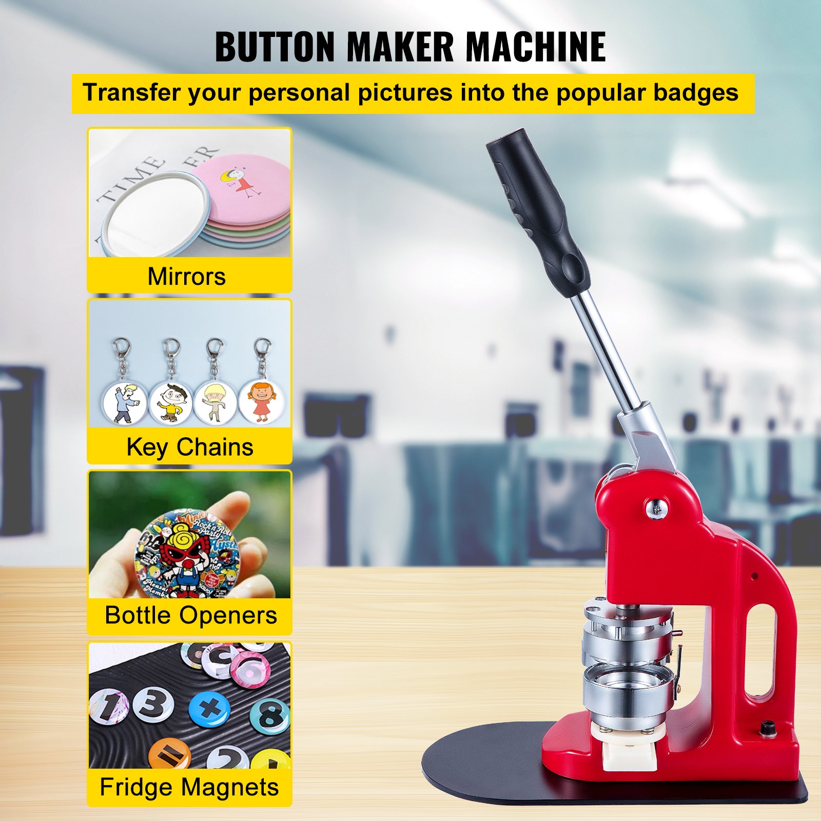 VEVOR Badgepersmachine 44 mm, Button Maker 1000 stuks, Badgepers met basisformaat van 16 x 29 cm, Stansmachine met gebruiksvriendelijke handgreep, voor het maken van badges en buttons