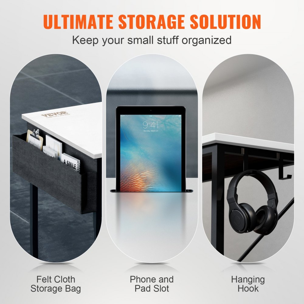 VEVOR hoekbureau L-vormig bureau wit 1200 x 890 x 760 mm L-vormige tafel, L-vormig bureau, ruimtebesparend met dubbele planken en haken, ideaal voor studie, thuis, kantoor enz.