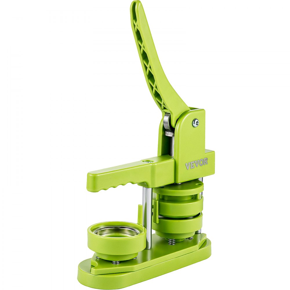 VEVOR Badge Button Press, 2-1/4 inch (58 mm) Button Press Machine, Green Button Badge Maker Machine with 1 Circle Cutter and 1000 Sets of Components (Metal Fronts, Clear Plastic Mylar, Plastic Backs)