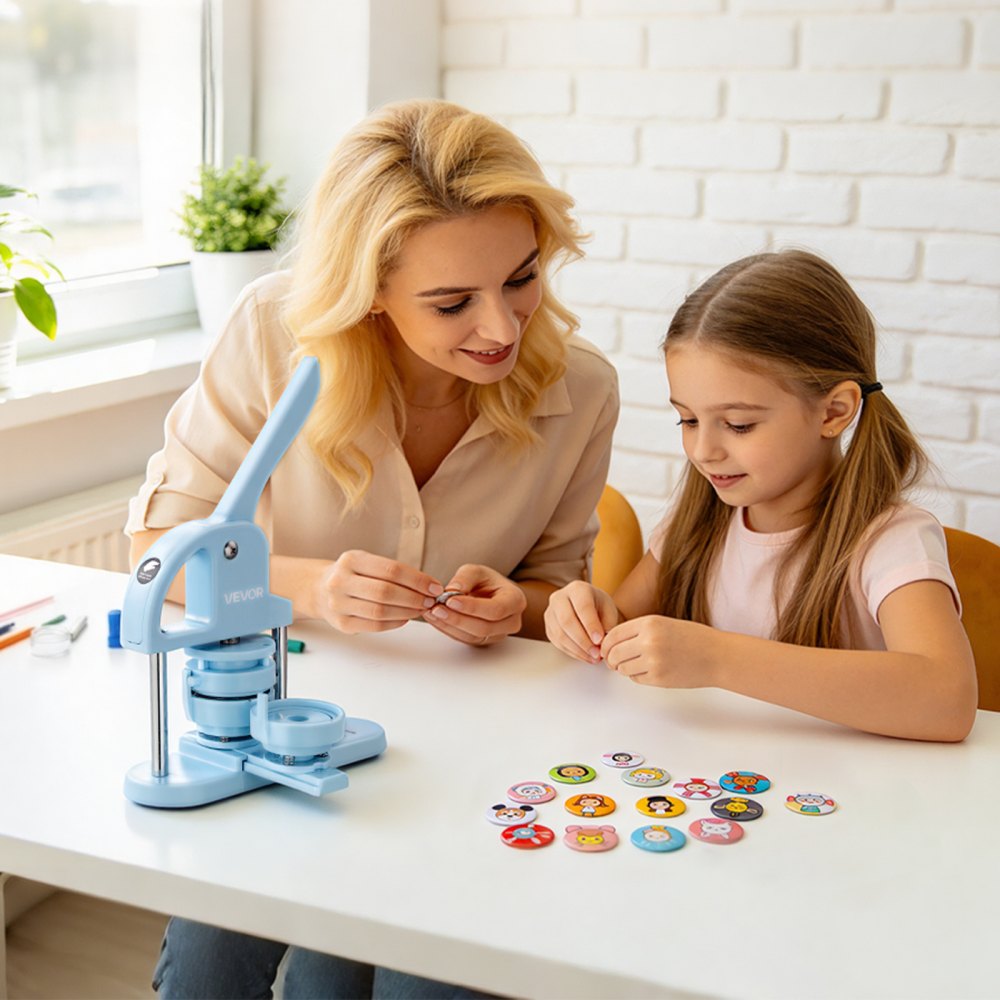 VEVOR koelkastmagneten, set van 50 stuks, 25 mm, accessoires voor knoopmachine, met magnetische achterkant, metalen behuizing, transparante mylarvellen en ronde blanco papiertjes, decoratieve magneten voor doe-het-zelfprojecten.