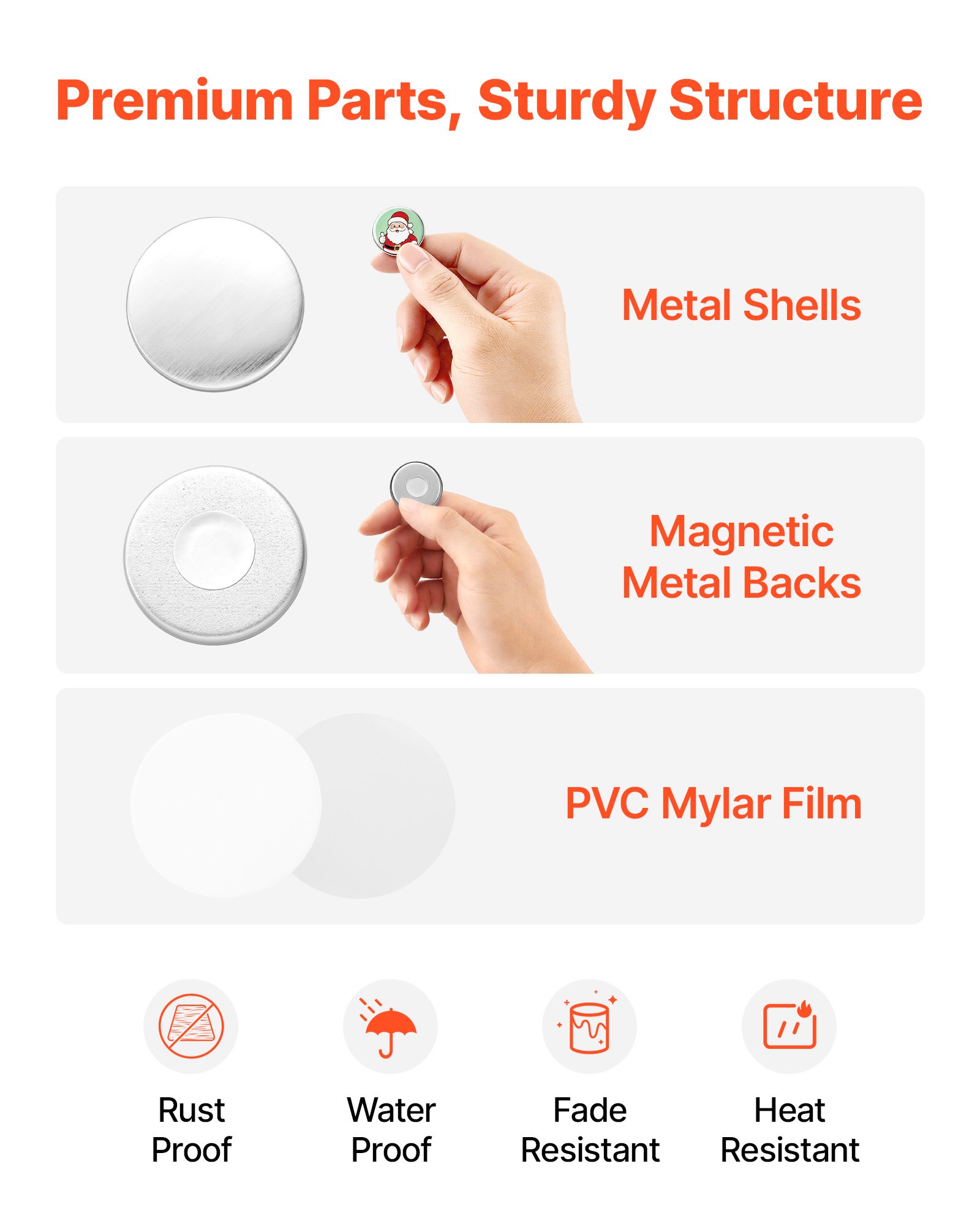 VEVOR koelkastmagneten, set van 50 stuks, 32 mm, accessoires voor knopenmachines, blanco knopen met magnetische achterkant, metalen behuizing, transparante mylarvellen en ronde blanco vellen voor doe-het-zelfprojecten.