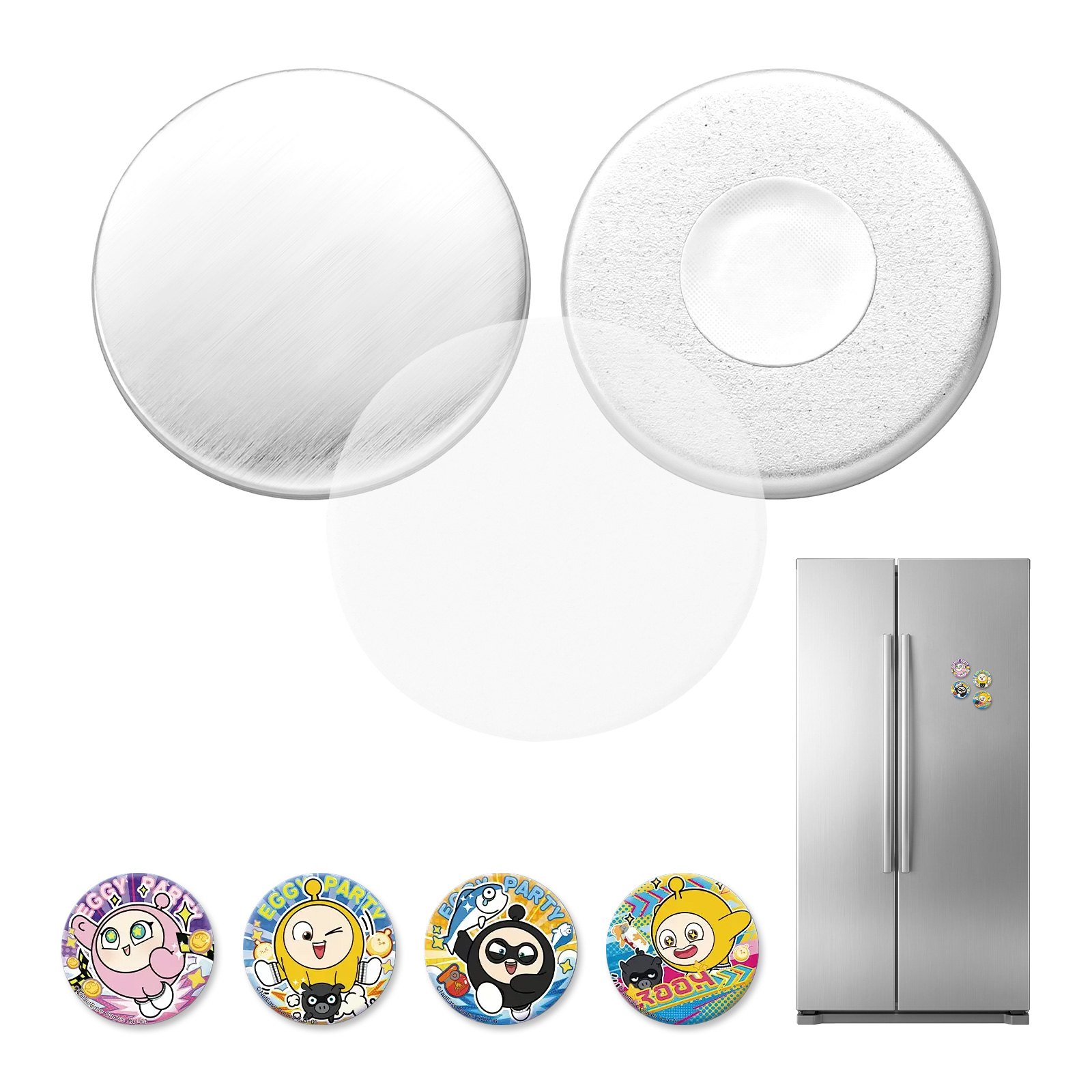 VEVOR koelkastmagneten, set van 50 stuks, 32 mm, accessoires voor knopenmachines, blanco knopen met magnetische achterkant, metalen behuizing, transparante mylarvellen en ronde blanco vellen voor doe-het-zelfprojecten.
