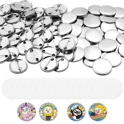VEVOR Button Blanks 200-delige set, 32 mm, voor buttonmachines met veiligheidsspelden, transparante Mylar-folie en ronde blanco vellen voor doe-het-zelfprojecten thuis, schoolevenementen en individuele studio's.