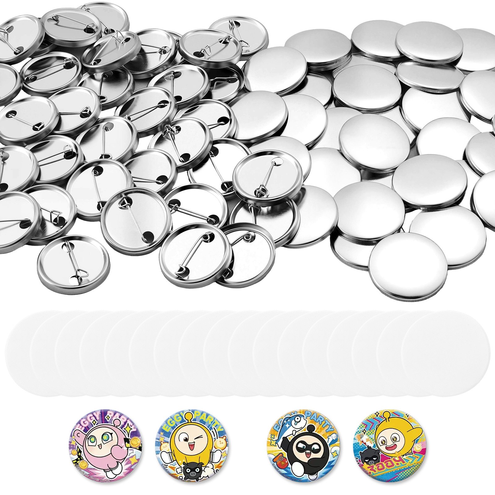 VEVOR Button Blanks 200-delige set, 32 mm, voor buttonmachines met veiligheidsspelden, transparante Mylar-folie en ronde blanco vellen voor doe-het-zelfprojecten thuis, schoolevenementen en individuele studio's.