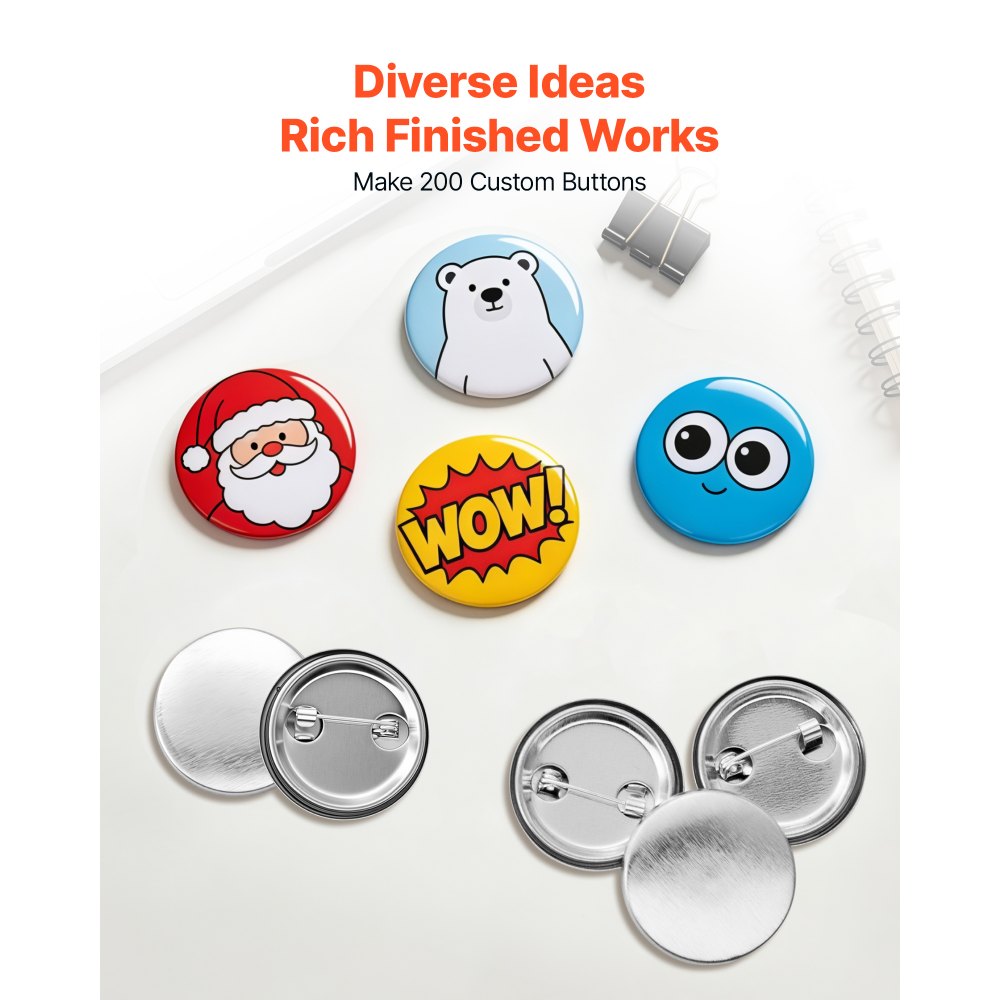 VEVOR Button Blanks 200-delige set, 58 mm, voor buttonmachines met veiligheidsspelden, transparante Mylar-folie en ronde blanco vellen voor doe-het-zelfprojecten thuis, schoolevenementen en individuele studio's.