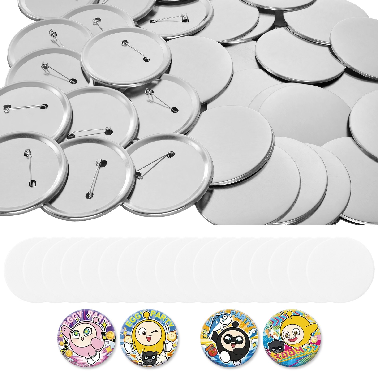 VEVOR Button Blanks 100-delige set, 75 mm, voor buttonmachines met veiligheidsspelden, transparante Mylar-folie en ronde blanco vellen voor doe-het-zelfprojecten thuis, schoolevenementen en individuele studio's.