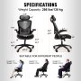 VEVOR Office Chair with Adjustable Lumbar Support, High Back Ergonomic Desk Chair with Adjustable Headrest, 2D Armrest, Ergonomic Office Chair Backrest, Computer Chair for Home Office