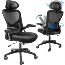VEVOR ergonomische bureaustoel, bureaustoel met verstelbare hoofdsteun 60 mm, met armleuningen lendensteun, draaistoel schommelfunctie, directiestoel van gaas, rugvriendelijk, bureaustoel 130 kg