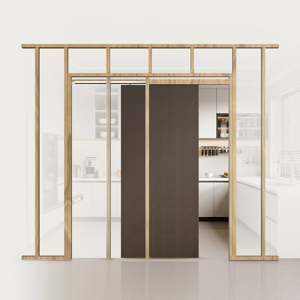 VEVOR Schuifdeurkozijnset voor deuren van 610-914 mm breed en 2032 mm hoog, schuifdeursysteemset van gegalvaniseerd staal en hout met tweeweg soft-closemechanisme en soepele glijding, voor woonkamer