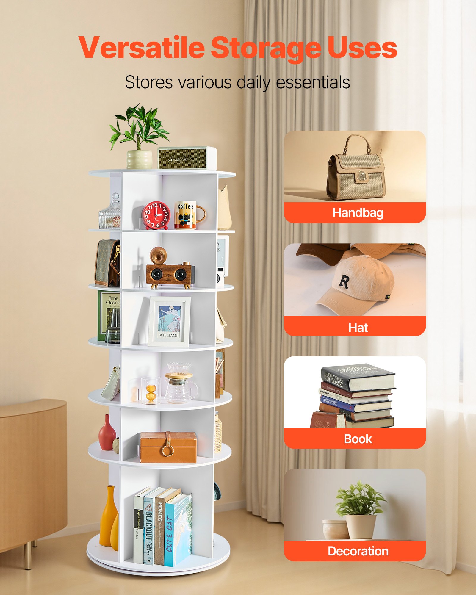 VEVOR Schoenenrek, Schoenenkast voor 24 paar schoenen (6 lagen), 360° draaibaar, Ruimtebesparende schoenenopbergoplossing, Schoenenrek voor slaapkamer, woonkamer, hal, Wit, 598 x 598 x 1570 mm