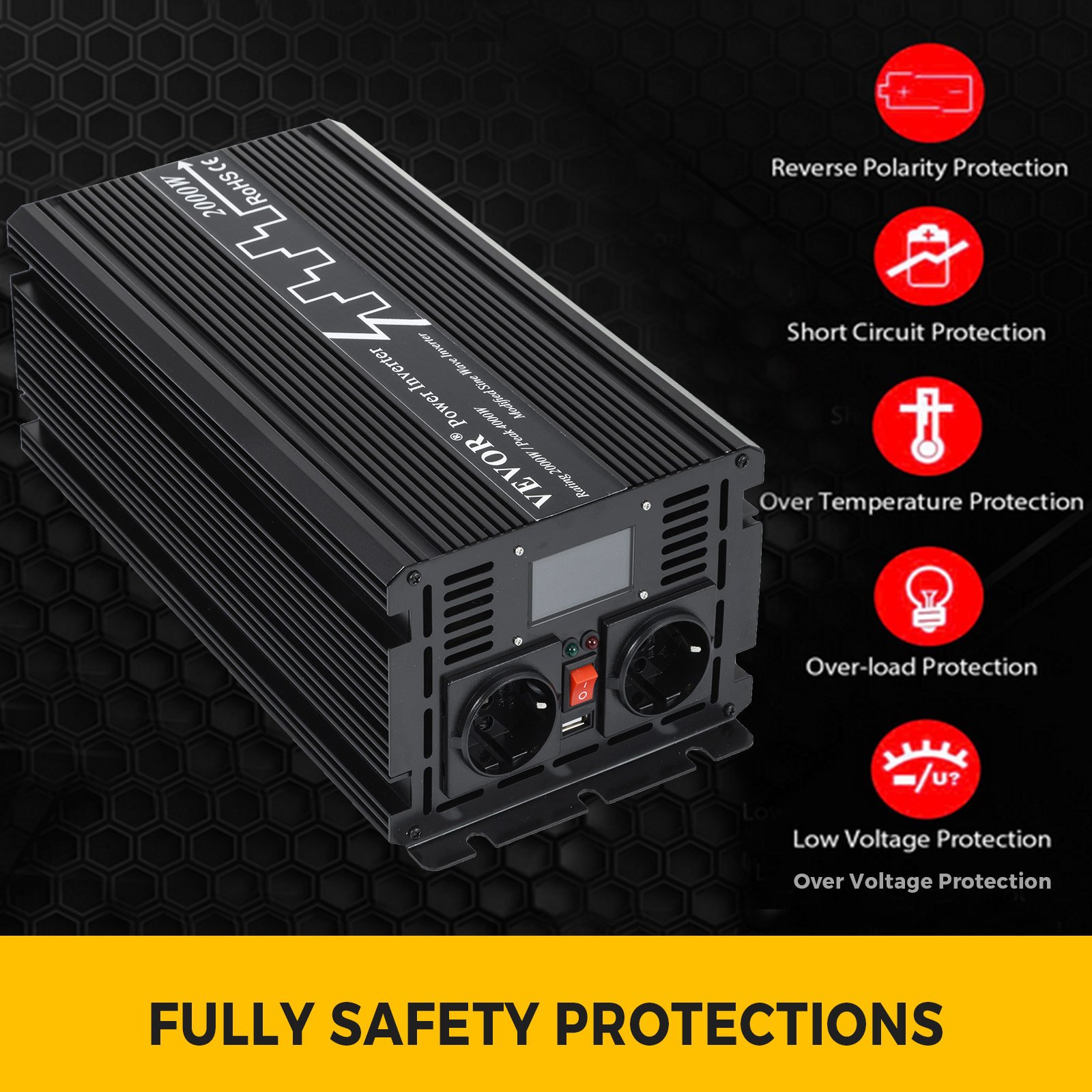 2000W omvormer 24V DC naar 230V AC omvormer met 4000W LCD display en afstandsbediening