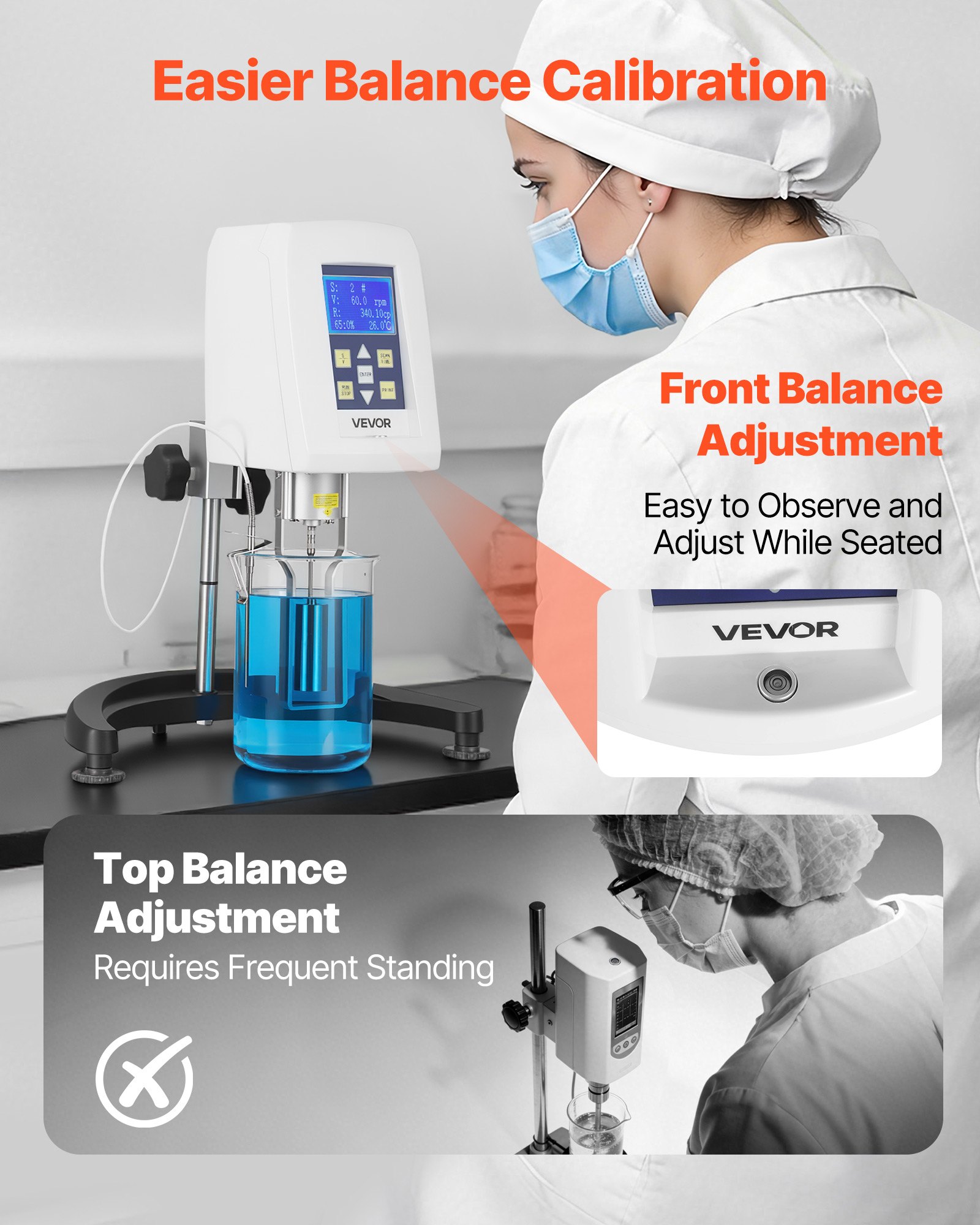 VEVOR digitale roterende viscometer 10-100000 cP, digitale viscositeitsmeter met een nauwkeurigheid van ±2%, inclusief 4 reflectoren, LCD-display en temperatuursensor. Roterende viscometer voor inkten, verven, lijmen en vetten.