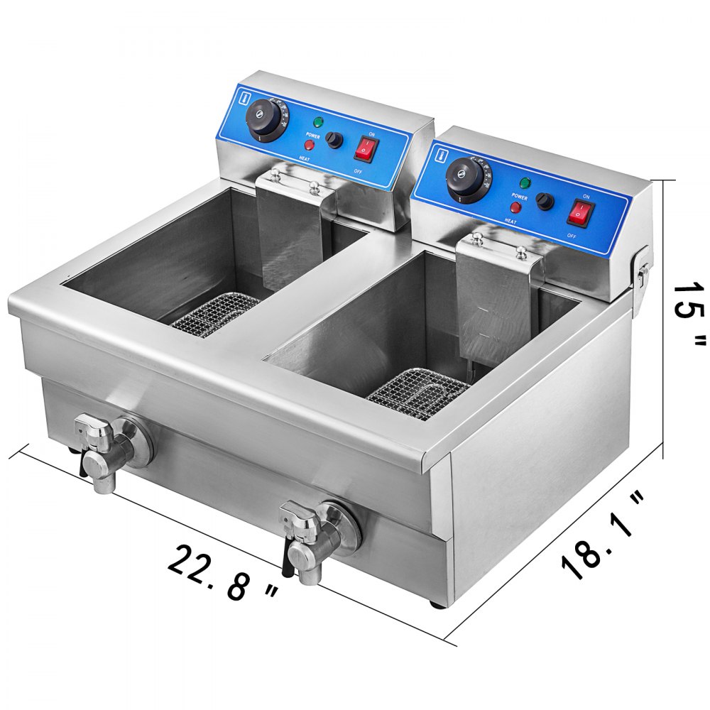 VEVOR Dubbele Elektrische Friteuse Dubbele Pan Friteuse 20 Liter Roestvrij Staal