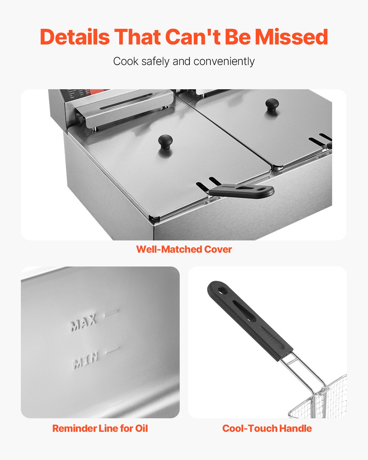 VEVOR wunicorn Friteuse 295 x 235 x 150 mm Commerciële elektrische friteuse, dubbele koude zone friteuse YB-82 Zilverkleurige friteuse - 6 L + 6 L 5000W 220V voor fastfoodrestaurants en snackbars 10 kg