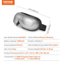 VEVOR Heated Eye Massager Eye Care Device 5 Modes Bluetooth Music 180° Foldable