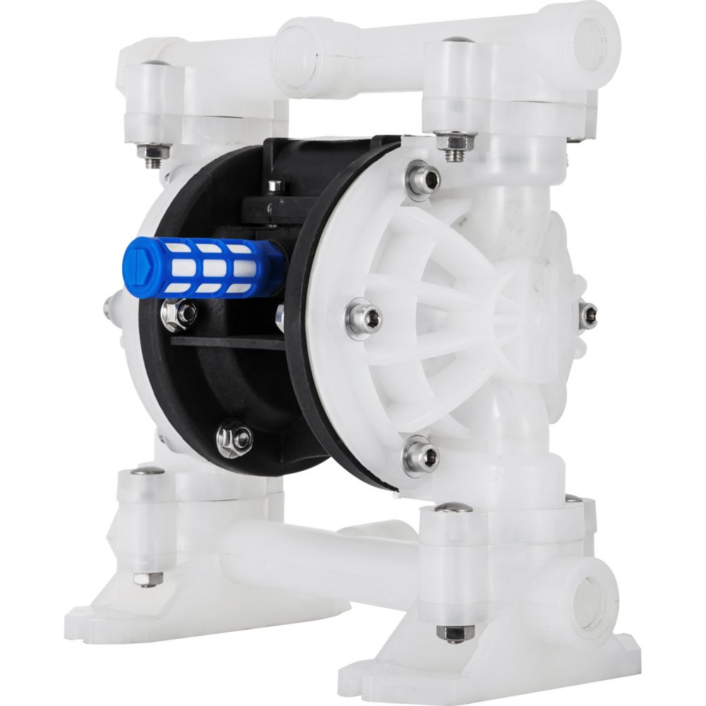 VEVOR Luchtbediende dubbelmembraanpomp, 1/2 inch inlaat en uitlaat, polypropyleen behuizing, 8,8 GPM en max. 120 PSI, pneumatische PTFE-membraantransportpomp voor petroleum, diesel, olie en vloeistoffen met een lage viscositeit