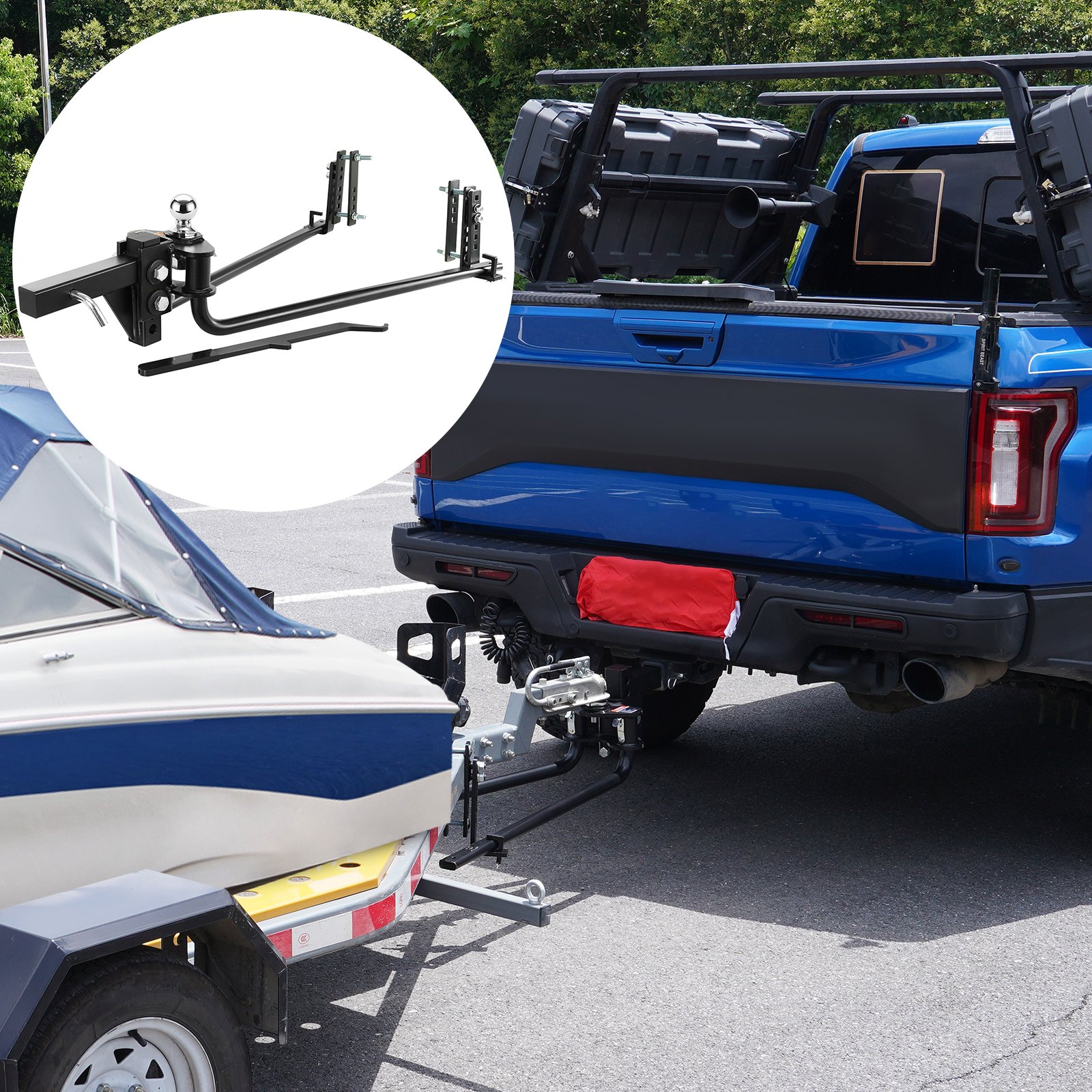 VEVOR Weight Distribution Hitch, 1,000 lbs Weight Distributing Hitches Kit with Sway Control for Trailer, 2-In Solid Steel Shank, 2-5/16 in Alloy Steel Ball, Powder Coated Load Leveling Hitch, Black