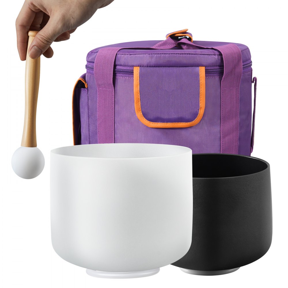 VEVOR 2PCS Crystal Singing Bowls, 8-inch and 10-inch A & F Note Singing Bowls, Frosted Quartz Bowl with 10" Carrying Bag, 1 Rubber Mallet and 2 O-Rings, Ideal for Meditation Yoga Sound Healing
