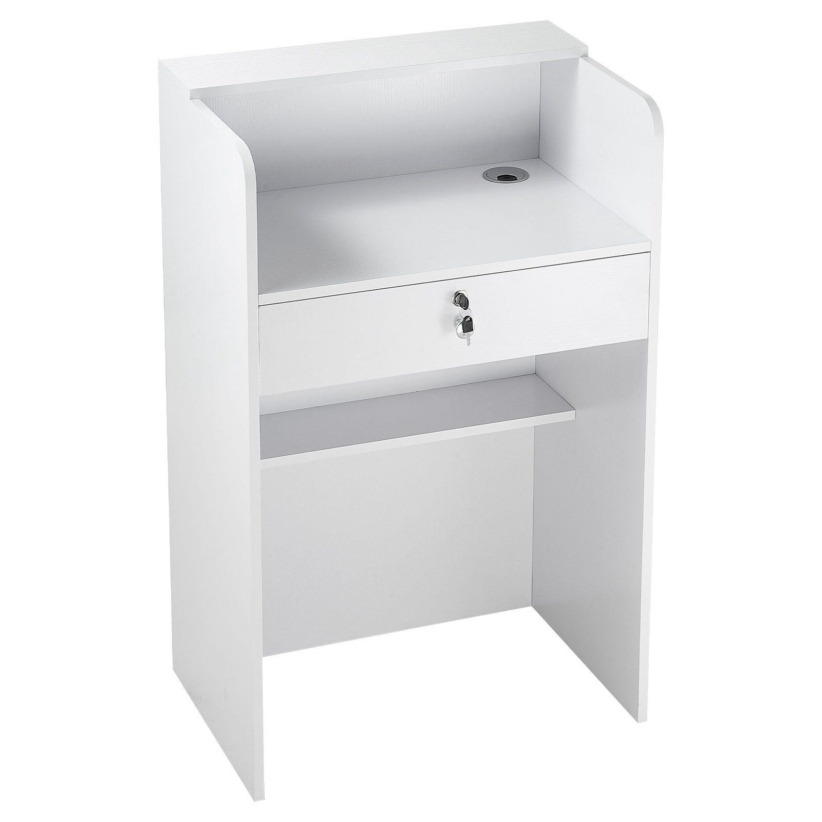 VEVOR Reception Desk, 60 cm Rectangular Front Counter Table, Modern Office Reception Desk with Drawer, Small Minimalist Retail Counter Table for Checkout, Lobby, Beauty Salon and Office, White