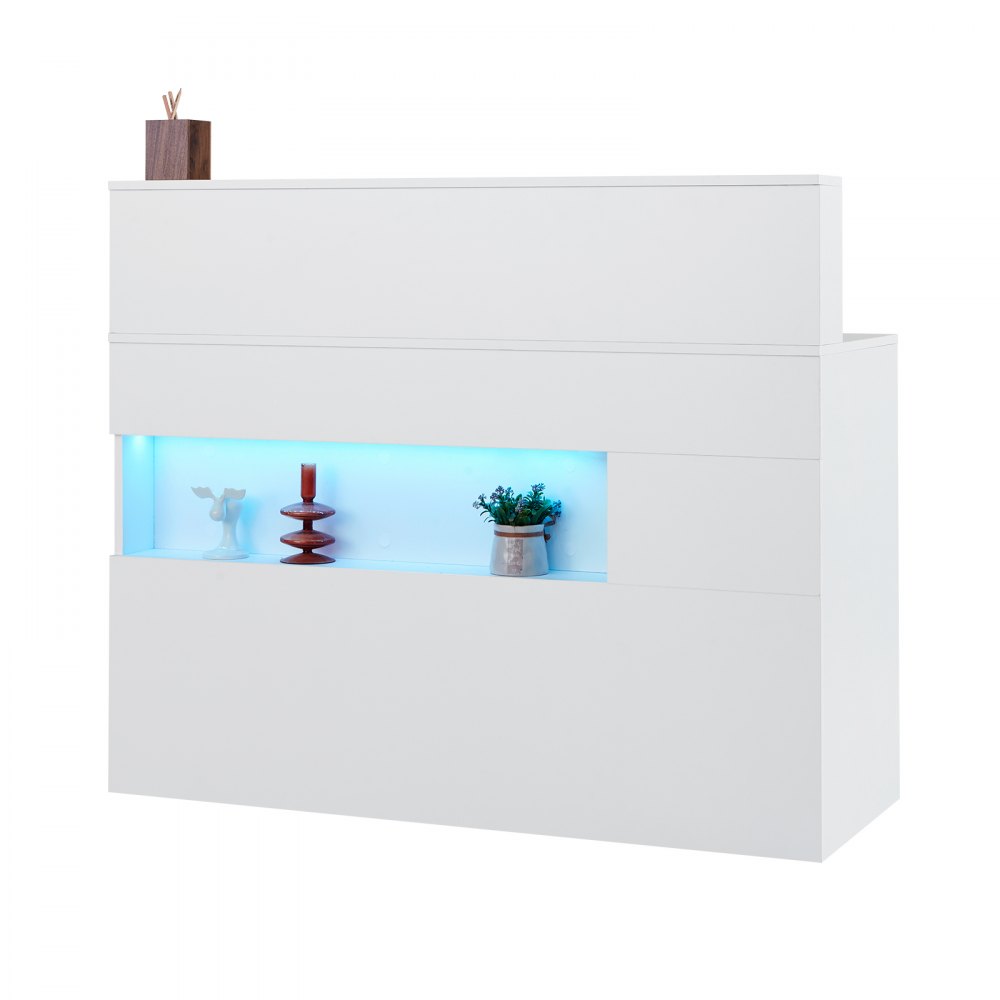 VEVOR Receptiebalie, Rechthoekige Balie, Verkoopbalie, Kassabalie met LED-verlichting, 2 Laden en Stopcontacten, voor Kassa, Schoonheidssalon, Kantoor, Wit