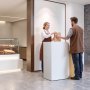 VEVOR Reception Desk, 80 cm Rectangular Front Counter Table, Modern Office Reception Desk with LED Light, 2 Drawers & Power Outlets, Retail Counter Table for Checkout, Lobby, Beauty Salon, Office