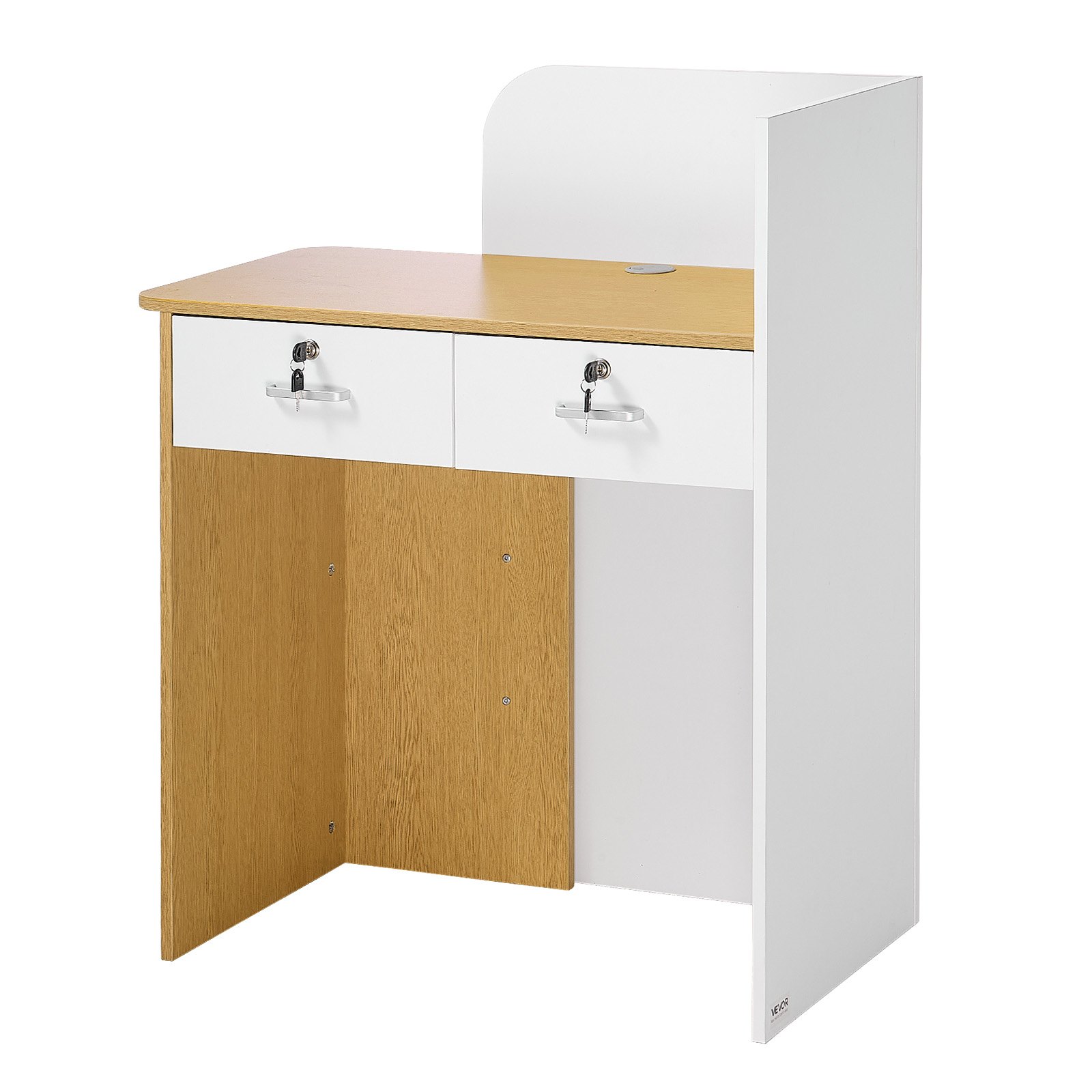 VEVOR Receptiebalie 80 cm lang, rechthoekige receptiebalie met LED-verlichting, 2 lades en stopcontacten, receptiebalie voor kassier, lobby, schoonheidssalon, kantoor, hotel, verkoopbalie, spaanplaat