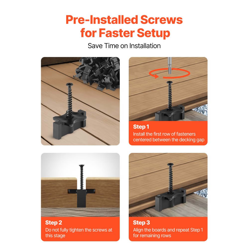 VEVOR 1000x verborgen bevestigingen, afstandhouders voor vlonderplanken, universele composiet T-clips en kunststof bevestigingen met schroeven, geschikt voor plankafstanden van 6,5 mm en plankhoogte van 10 mm