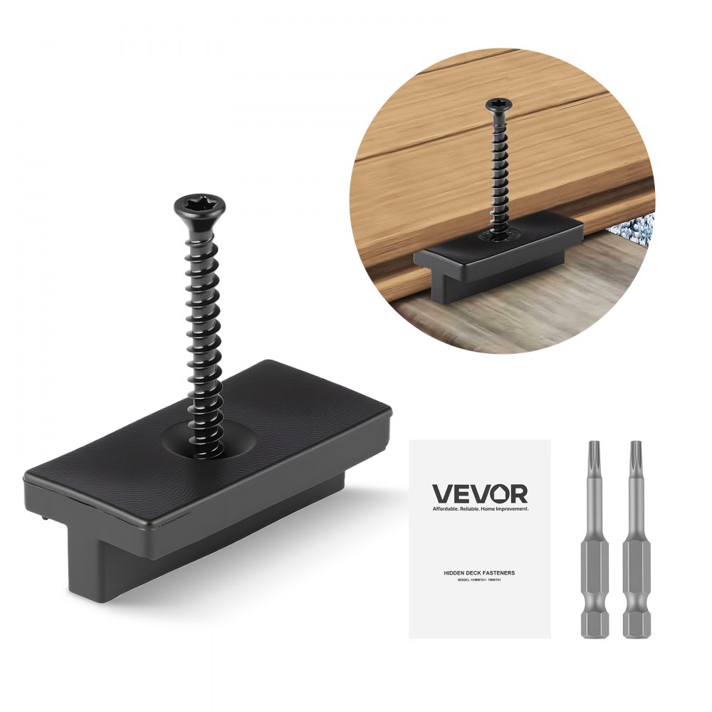 VEVOR 500PCS Hidden Deck Fasteners for Composite Decking Board, Universal Composite Clips & Plastic Hidden Fasteners with Metal Screws,Polypropylene PP Clips Works with 5.5 mm Gaps, Black