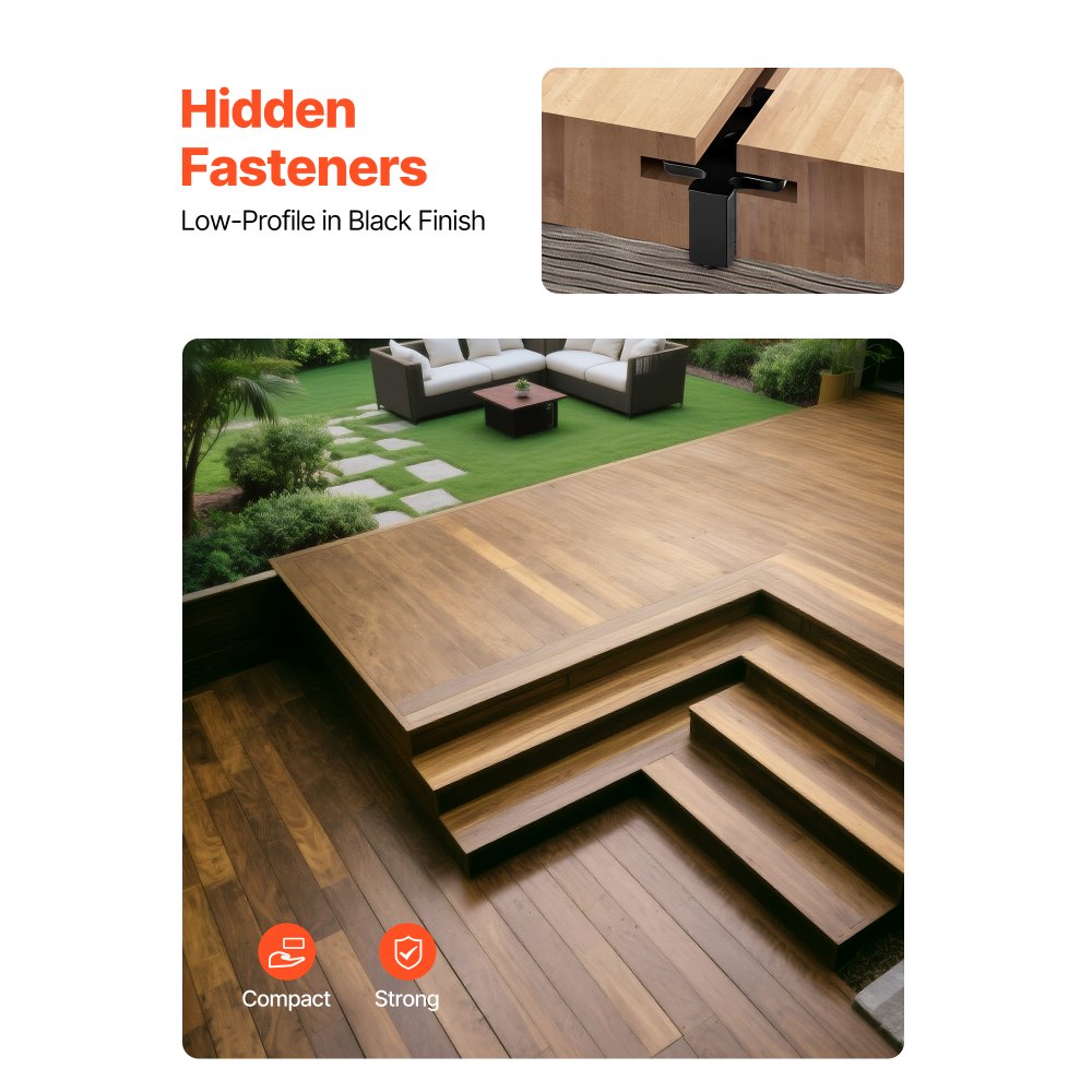 VEVOR 600x verborgen bevestigingen, afstandhouders voor vlonderplanken, universele composiet T-clips en kunststof bevestigingen met schroeven, geschikt voor plankafstanden van 6,5 mm en plankhoogte van 10 mm