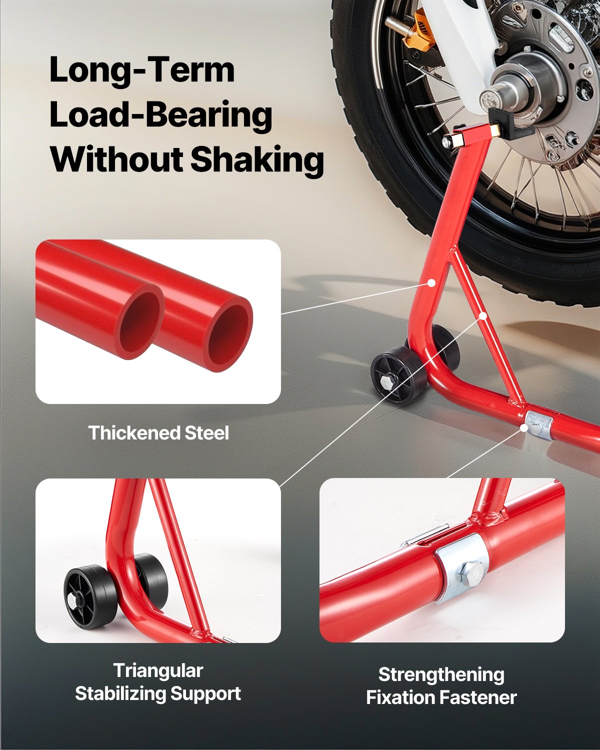 VEVOR Motorcycle Rear Wheel Stand, 850 LBS Load Capacity Heavy Duty Rear Wheel Stand with U + L Fork Swingarm Spool, Adjustabe Motorcycle Lift Jack Stand, for Suzuki Yamaha Honda Kawasaki, Red