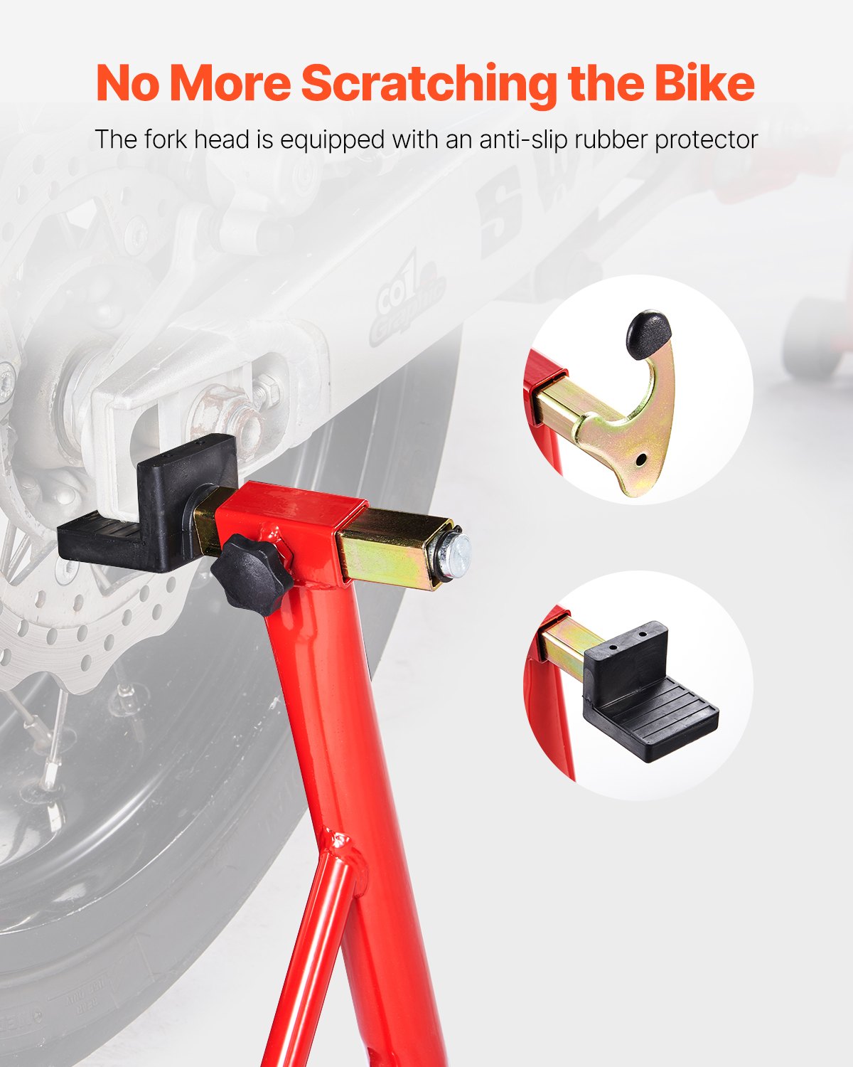 VEVOR Motorcycle Rear Wheel Stand, 850 LBS Load Capacity Heavy Duty Rear Wheel Stand with U + L Fork Swingarm Spool, Adjustabe Motorcycle Lift Jack Stand, for Suzuki Yamaha Honda Kawasaki, Red