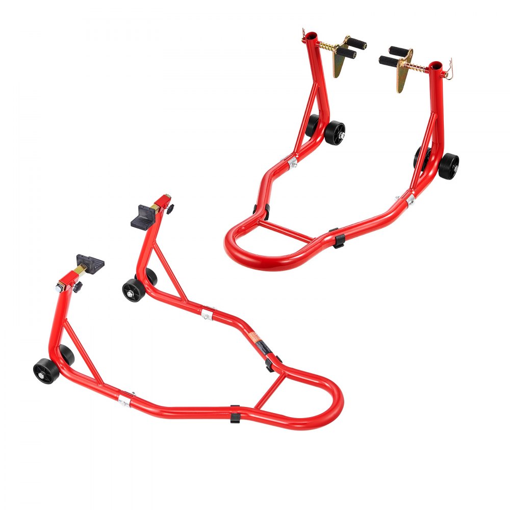 VEVOR Motorfietsstandaardlift (385 kg laadvermogen) voor- en achter dubbele vorkstandaard, achter U+L vork swingarm spoelstandaard, voor de meeste Yamaha Honda Kawasaki Suzuki motorfietsen, rood