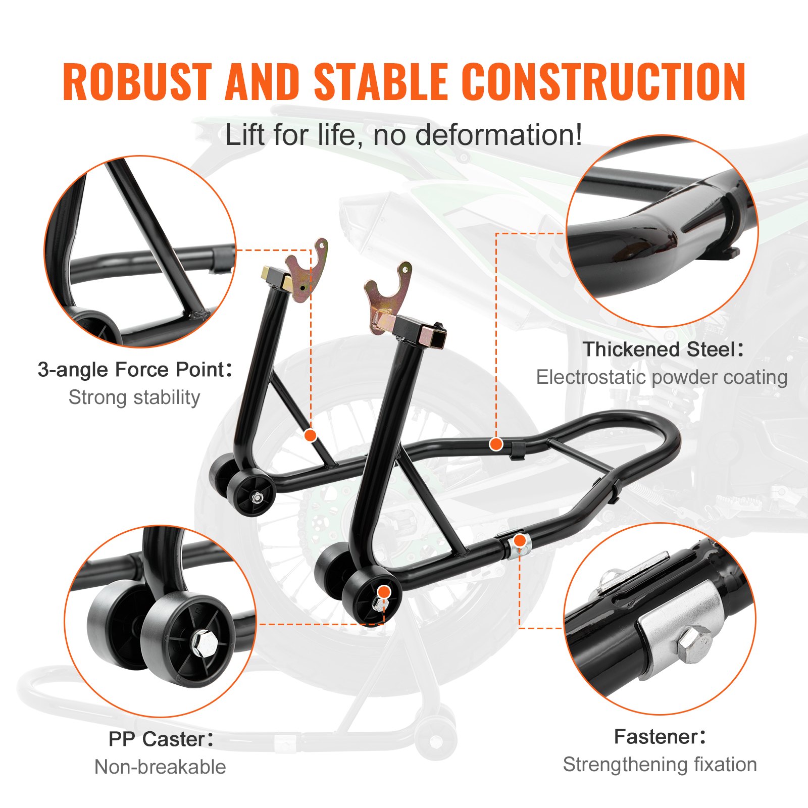 VEVOR Motorfietsstandaardset Montagestandaard Achter & Voor 0,39 t Laadvermogen, U-type + L-type + Dubbele vorkkoppen, 225-350 mm / 230-330 mm / 165-240 mm Rolbaar Montagestandaard Montagelift Montagekrik