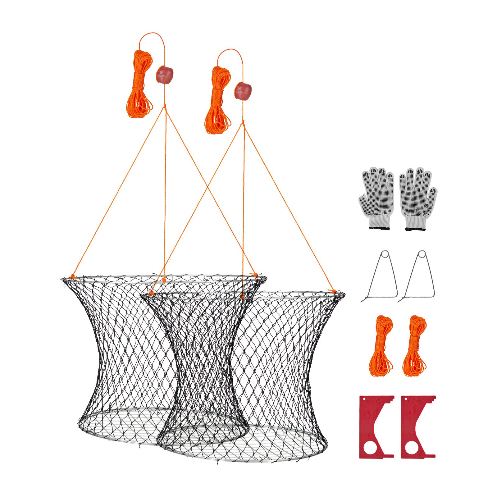 VEVOR Double Ring Crab Trap, 60 cm Top, 50 cm Bottom, Two Rings Crab Kit, Foldable Fishing Net with Gauge, 60 ft Rope, Wire Grid Bottom, Rock and Blue Crab, Dock & Pier Crabbing, 2 Set