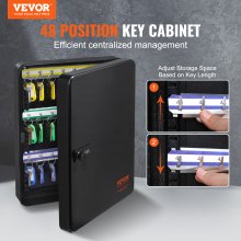 VEVOR key cabinet, key box, 48 keys, black key box, key safe, adjustable, lockable key cabinet with 6 x key holders, 2 x keys & 1 x index card
